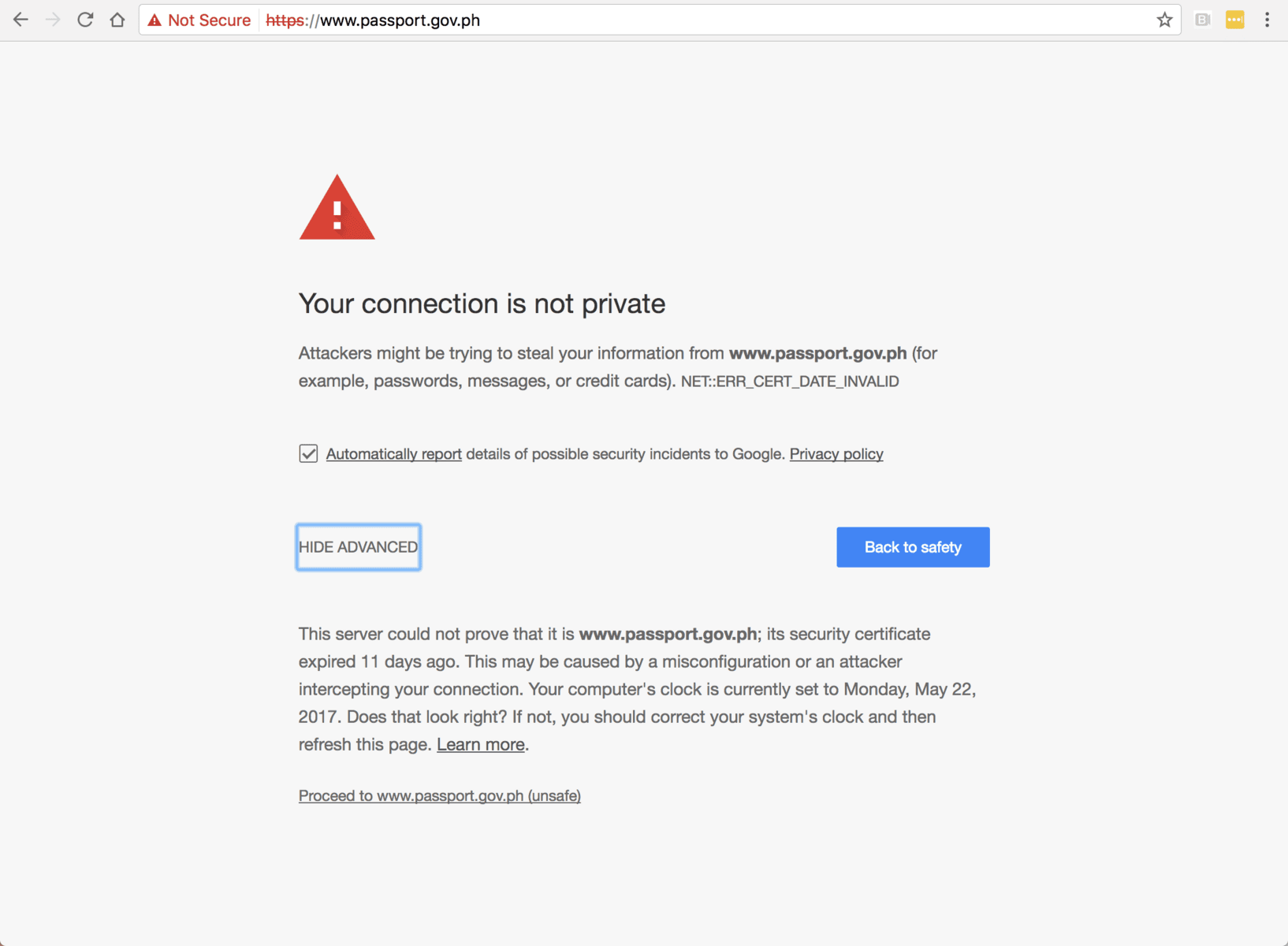 passport.gov.ph – Expired SSL certificate on the PH Passport Portal for the past 12 days